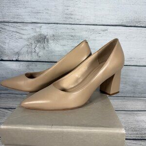 Mark Fisher Zala Block Heel Pointy Toe Pump Light Natural Tone Leather Sz 7.5
